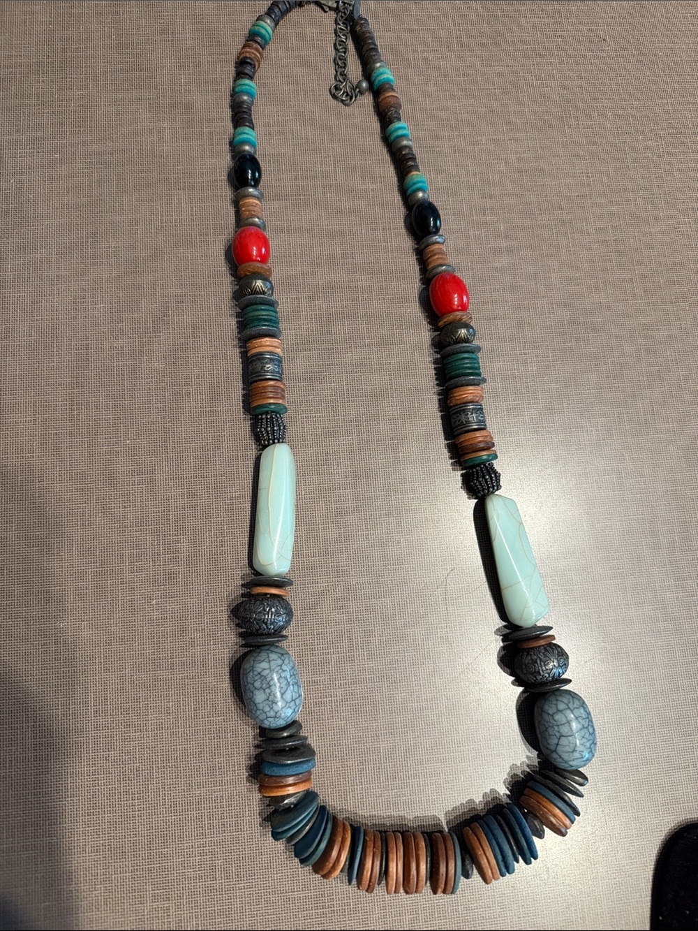 Vintage Chico’s - Southwest- Boho Turquoise & Red Beaded Statement Necklace